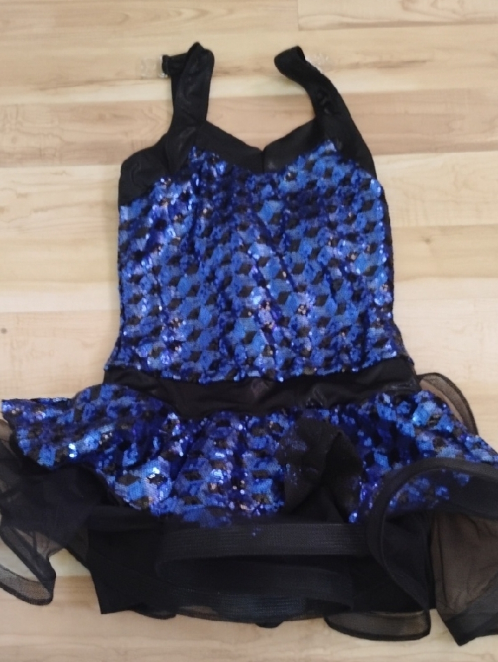 A Wish Come True Black and Blue Sequin Dancewear. Girls Medium